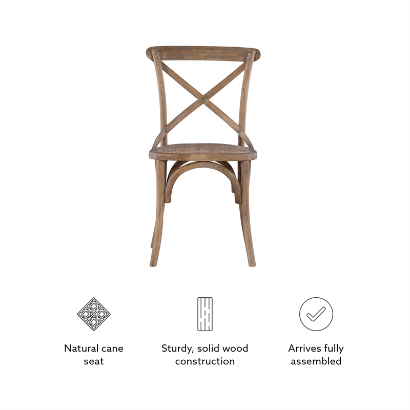 Pemberly Row Set of 2 X-Back Bentwood Dining Chairs in Gray Washed Wood