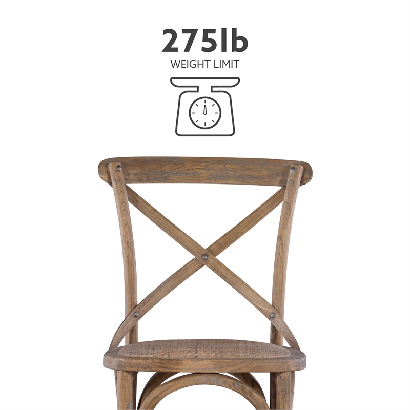 Pemberly Row Set of 2 X-Back Bentwood Dining Chairs in Gray Washed Wood