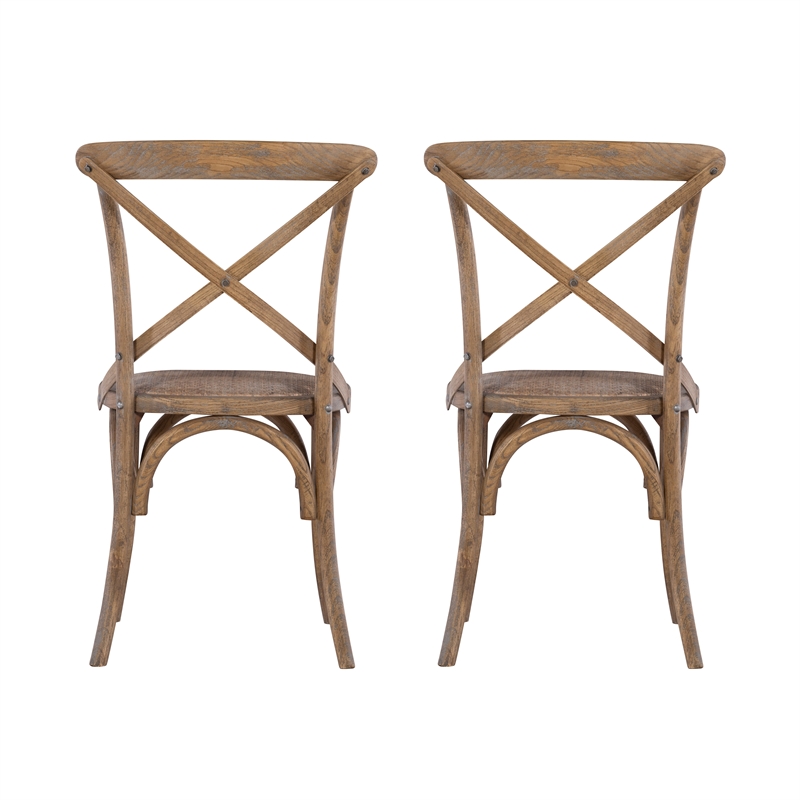 Pemberly Row Set of 2 X-Back Bentwood Dining Chairs in Gray Washed Wood