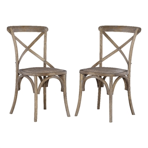 Pemberly Row Set of 2 X-Back Bentwood Dining Chairs in Gray Washed Wood