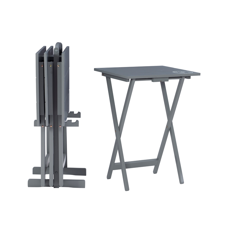 Pemberly Row 5 Pc Tray Table Set with Compass Design in Gray Wood