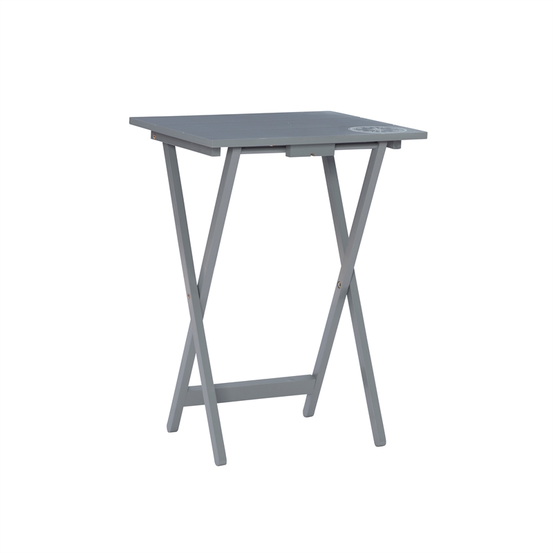 Pemberly Row 5 Pc Tray Table Set with Compass Design in Gray Wood