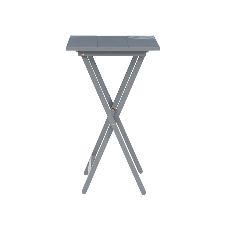 Pemberly Row 5 Pc Tray Table Set with Compass Design in Gray Wood