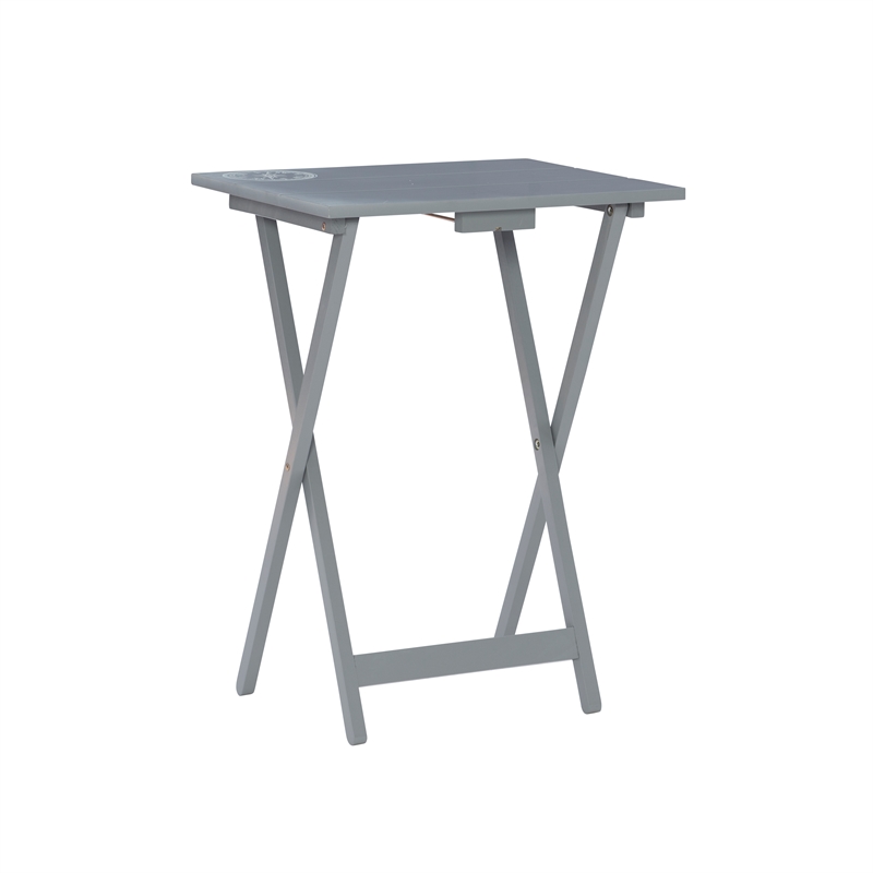 Pemberly Row 5 Pc Tray Table Set with Compass Design in Gray Wood