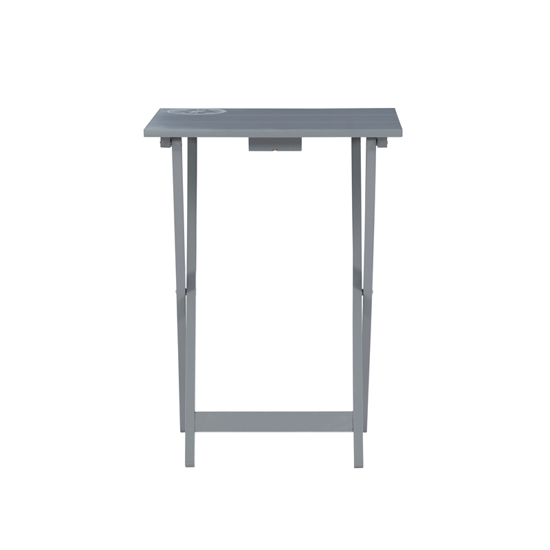 Pemberly Row 5 Pc Tray Table Set with Compass Design in Gray Wood