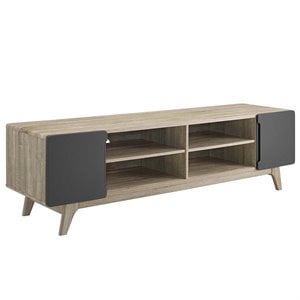 Pemberly Row 70&quot Wood TV Stand for TVs up to 76&quot in Natural and Gray
