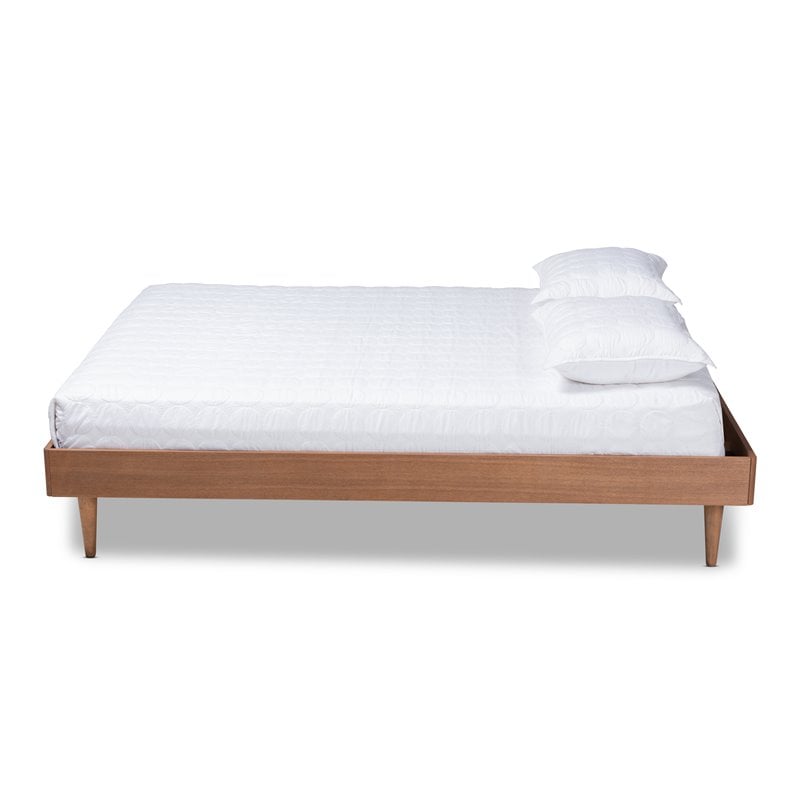 Pemberly Row Rina Queen Size Wood Bed Frame in Ash Brown Finish