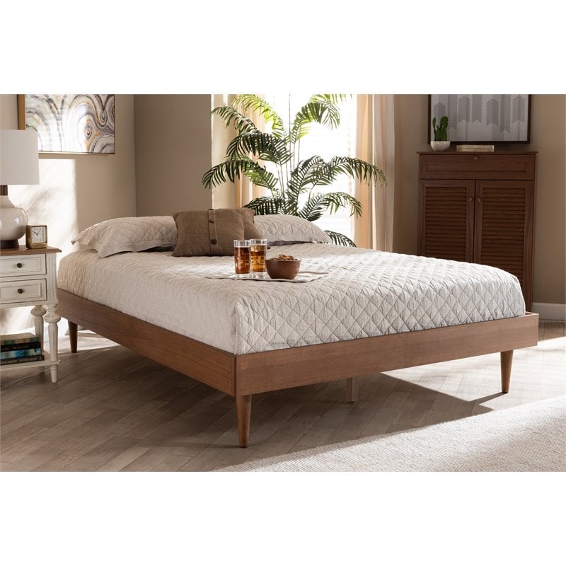 Pemberly Row Rina Queen Size Wood Bed Frame in Ash Brown Finish