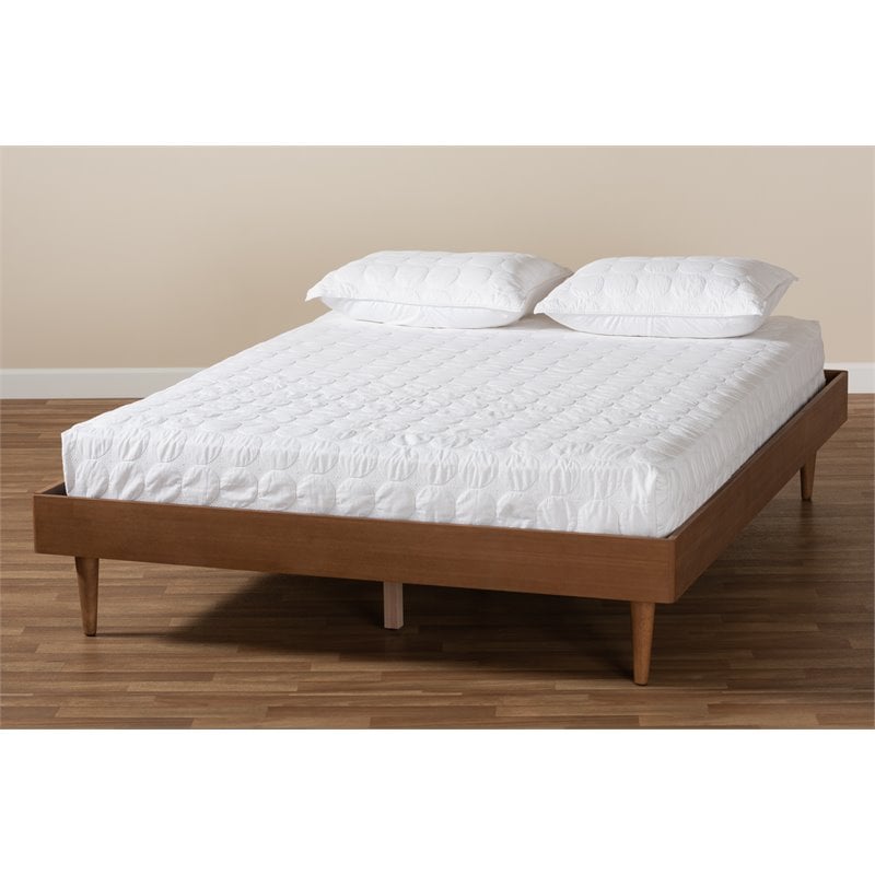 Pemberly Row Rina Queen Size Wood Bed Frame in Ash Brown Finish