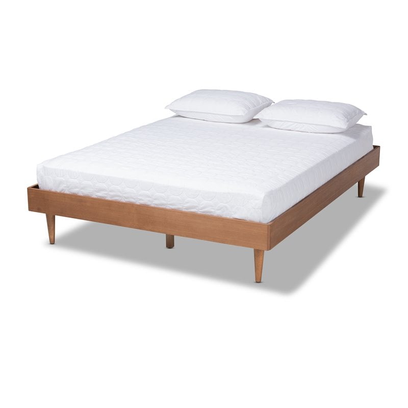 Pemberly Row Rina Queen Size Wood Bed Frame in Ash Brown Finish