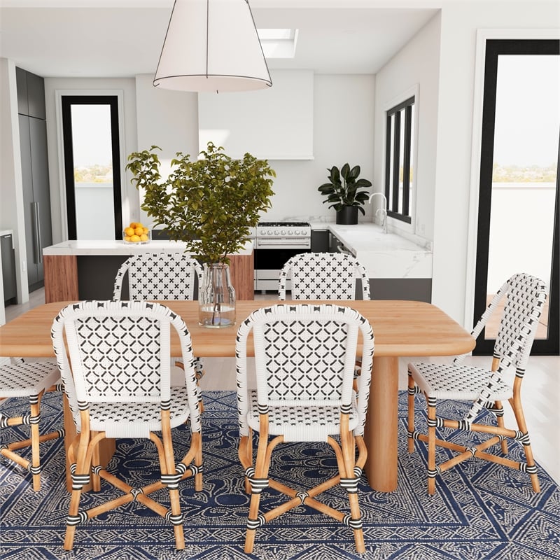 Pemberly Row Rattan Bistro Side Dining Chair in White and Black