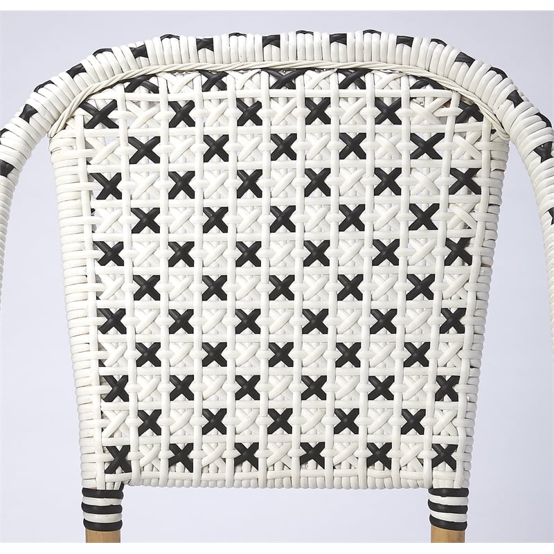 Pemberly Row Rattan Bistro Side Dining Chair in White and Black
