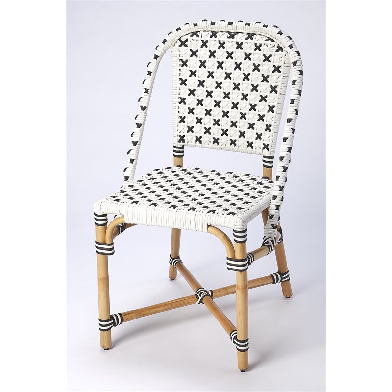 Pemberly Row Rattan Bistro Side Dining Chair in White and Black