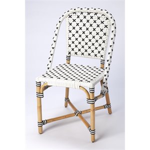 Pemberly Row Rattan Bistro Side Dining Chair in White and Black