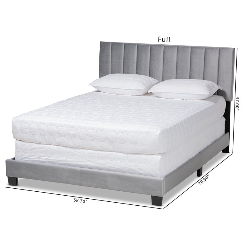 Pemberly Row Queen Size Gray Velvet Panel Bed with Tufted Headboard