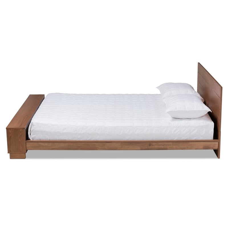 Pemberly Row Queen Size Rubberwood Storage Bed in Ash Walnut