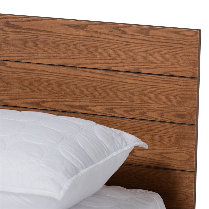 Pemberly Row Queen Size Rubberwood Storage Bed in Ash Walnut