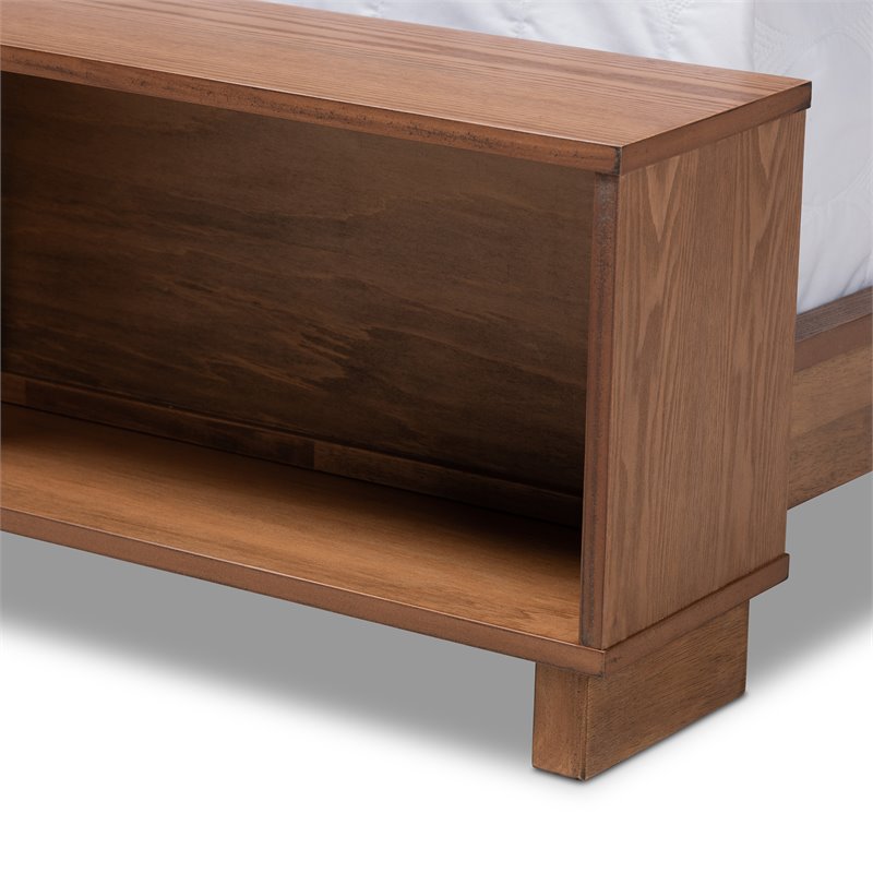 Pemberly Row Queen Size Rubberwood Storage Bed in Ash Walnut