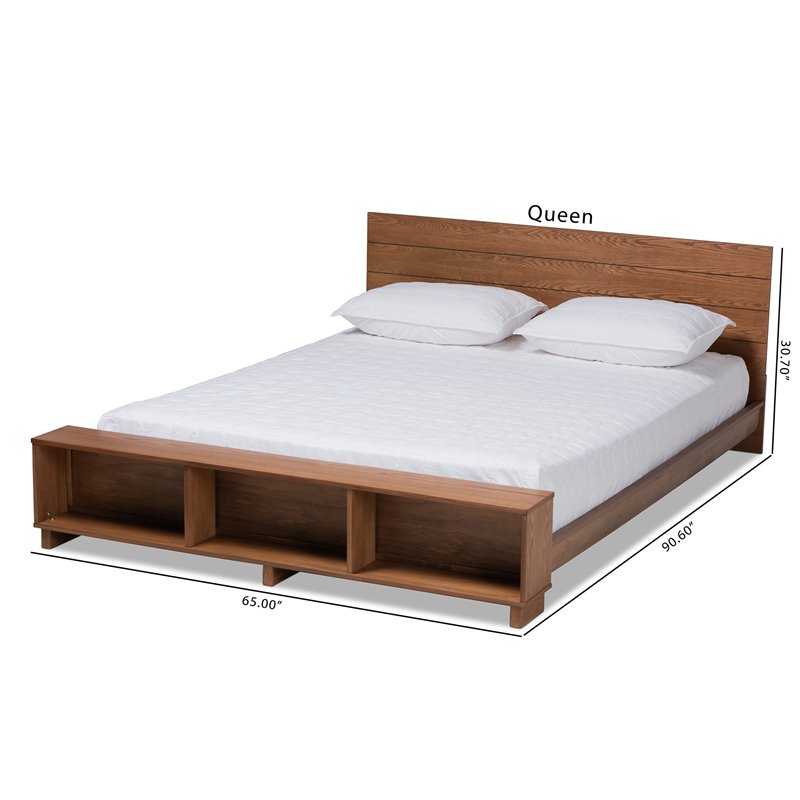 Pemberly Row Queen Size Rubberwood Storage Bed in Ash Walnut