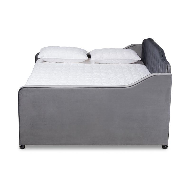 Pemberly Row Grey Velvet Full Daybed with Button Tufting and Trundle