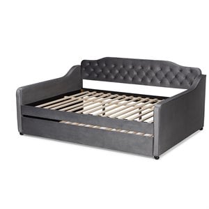 Pemberly Row Grey Velvet Full Daybed with Button Tufting and Trundle