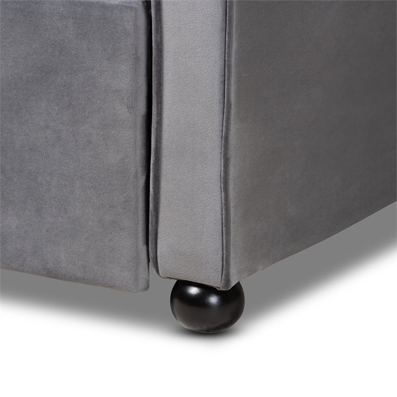 Pemberly Row Grey Velvet Full Daybed with Button Tufting and Trundle