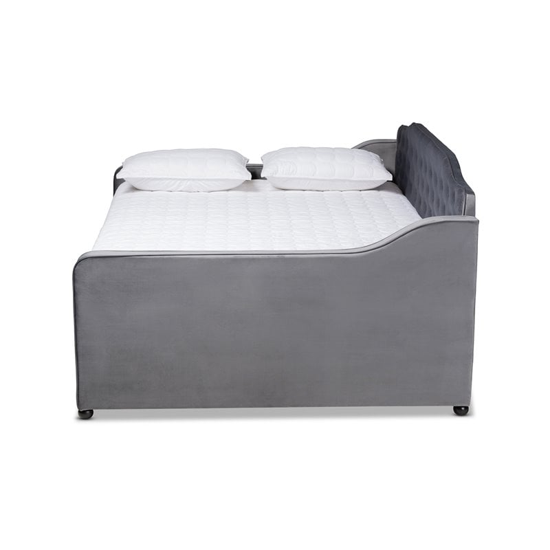 Pemberly Row Grey Velvet Full Daybed with Button Tufting and Curved Arms