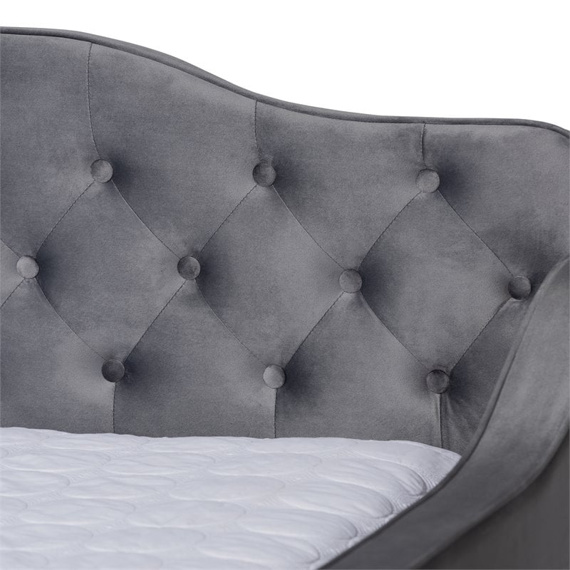 Pemberly Row Grey Velvet Full Daybed with Button Tufting and Curved Arms