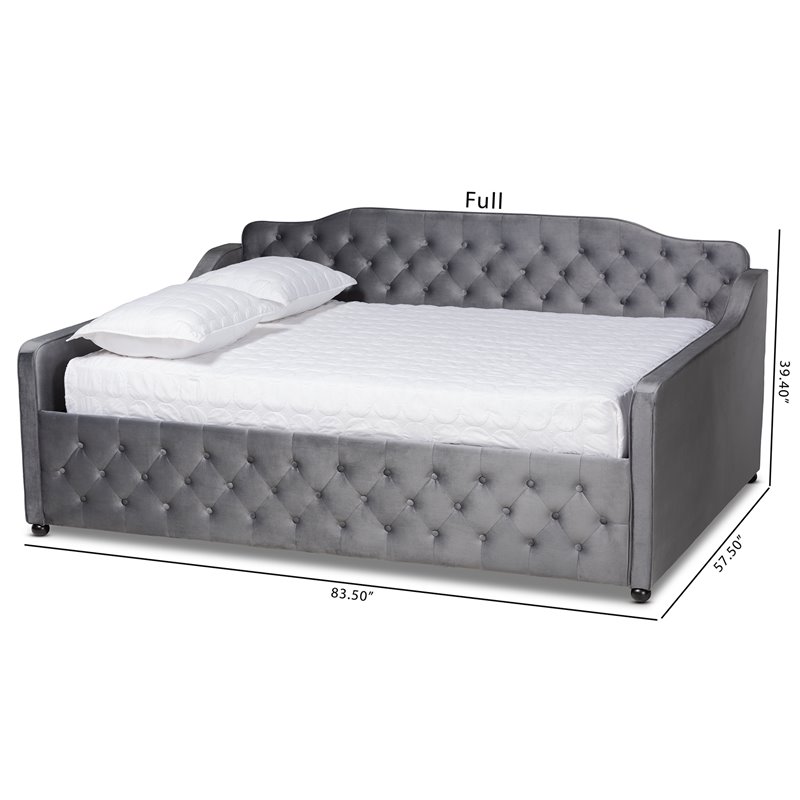 Pemberly Row Grey Velvet Full Daybed with Button Tufting and Curved Arms