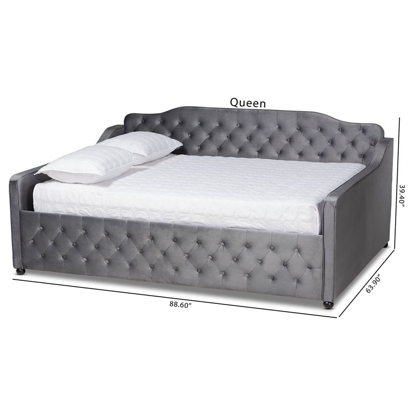 Pemberly Row Grey Velvet Full Daybed with Button Tufting and Curved Arms