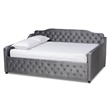 Pemberly Row Grey Velvet Full Daybed with Button Tufting and Curved Arms