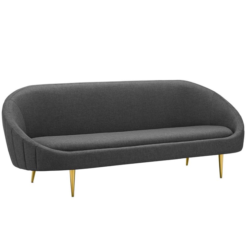 Pemberly Row Vertical Curve Back Velvet Sofa in Gray with Gold Legs