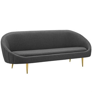 Pemberly Row Vertical Curve Back Velvet Sofa in Gray with Gold Legs