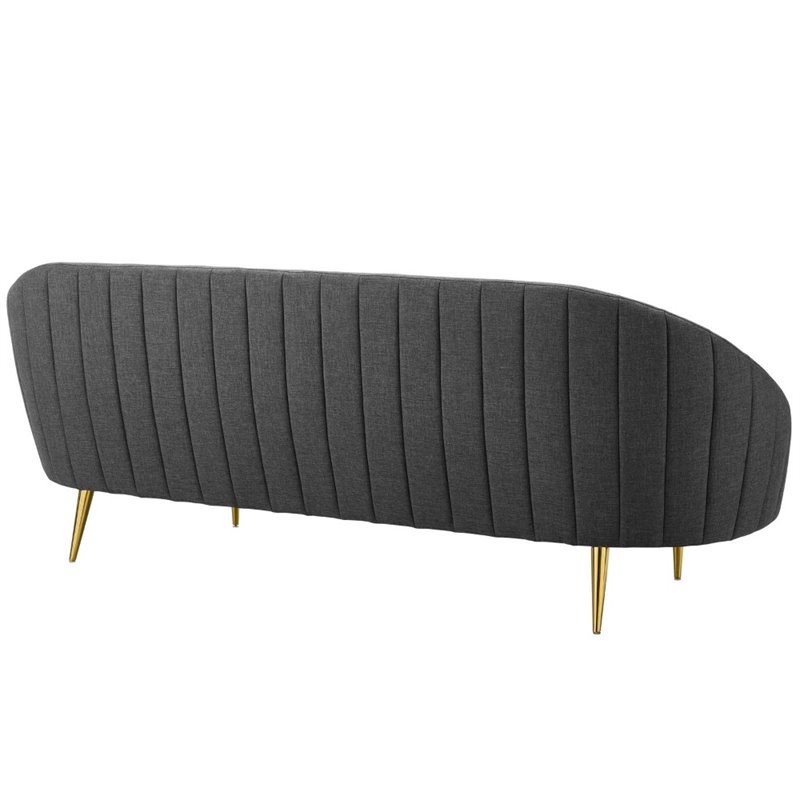 Pemberly Row Vertical Curve Back Velvet Sofa in Gray with Gold Legs