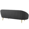 Pemberly Row Vertical Curve Back Velvet Sofa in Gray with Gold Legs
