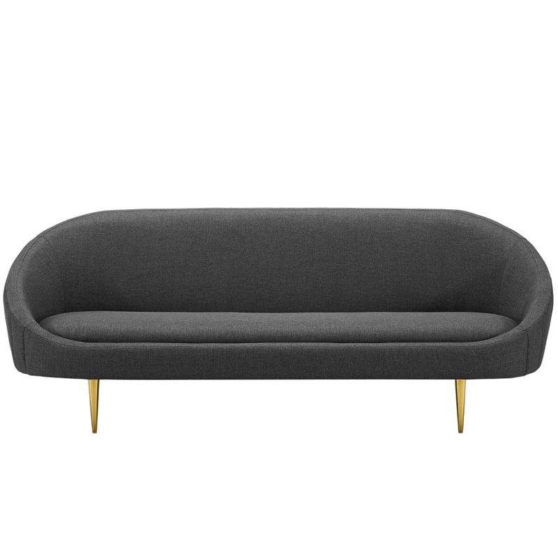 Pemberly Row Vertical Curve Back Velvet Sofa in Gray with Gold Legs