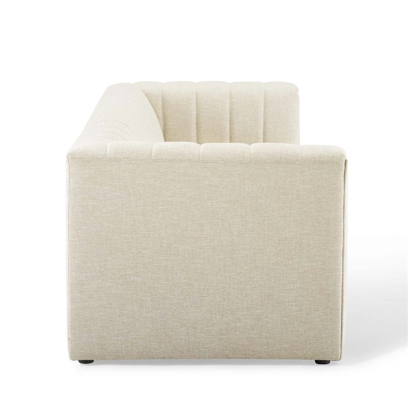Pemberly Row Channel Tufted Upholstered Fabric Sofa in Beige