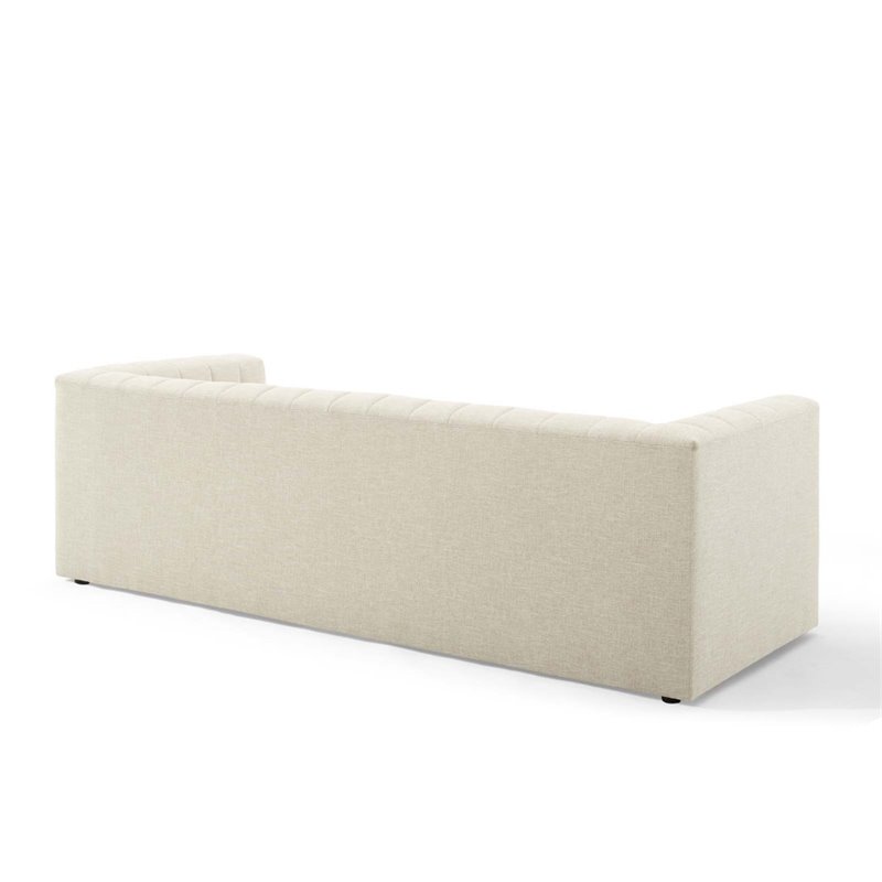 Pemberly Row Channel Tufted Upholstered Fabric Sofa in Beige