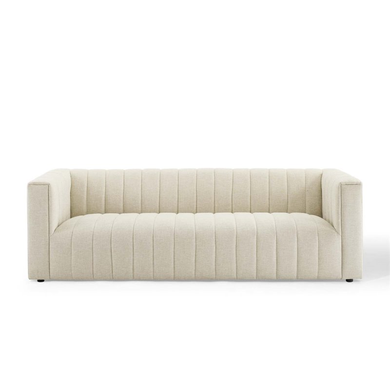 Pemberly Row Channel Tufted Upholstered Fabric Sofa in Beige