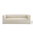 Pemberly Row Channel Tufted Upholstered Fabric Sofa in Beige