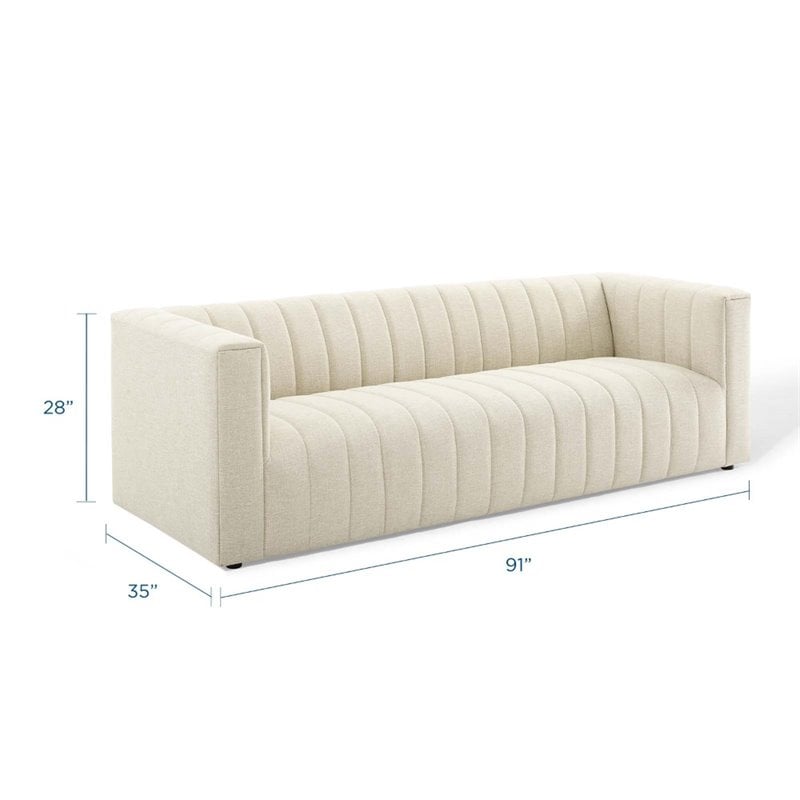 Pemberly Row Channel Tufted Upholstered Fabric Sofa in Beige