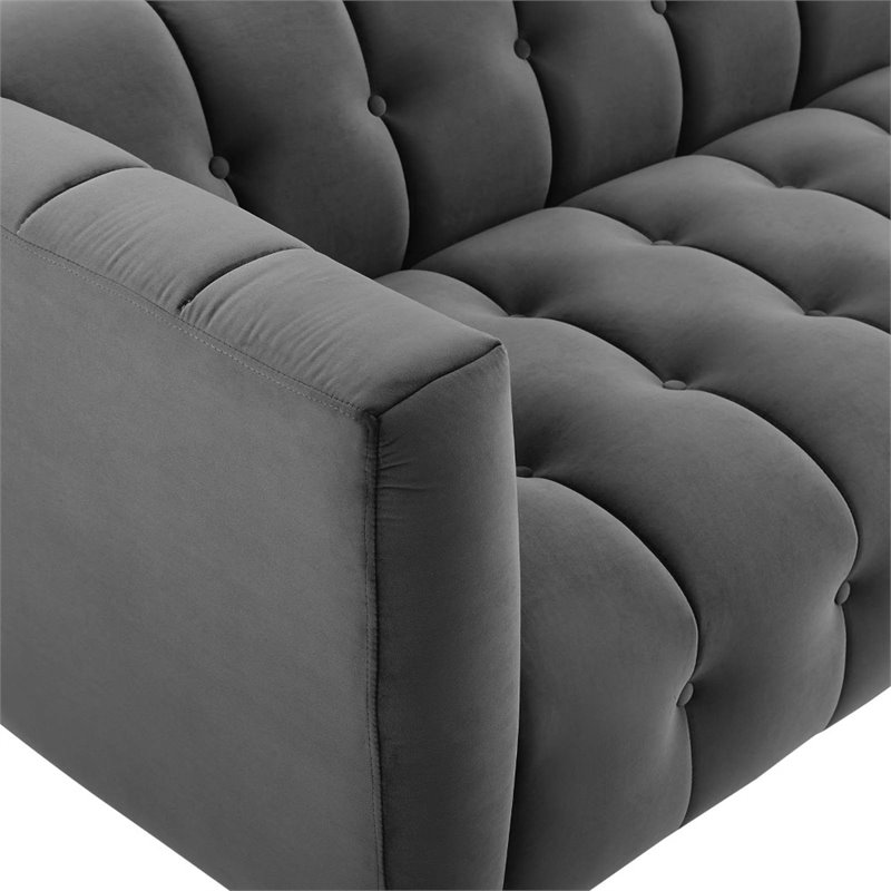 Pemberly Row Channel Tufted Button Performance Velvet Sofa in Charcoal