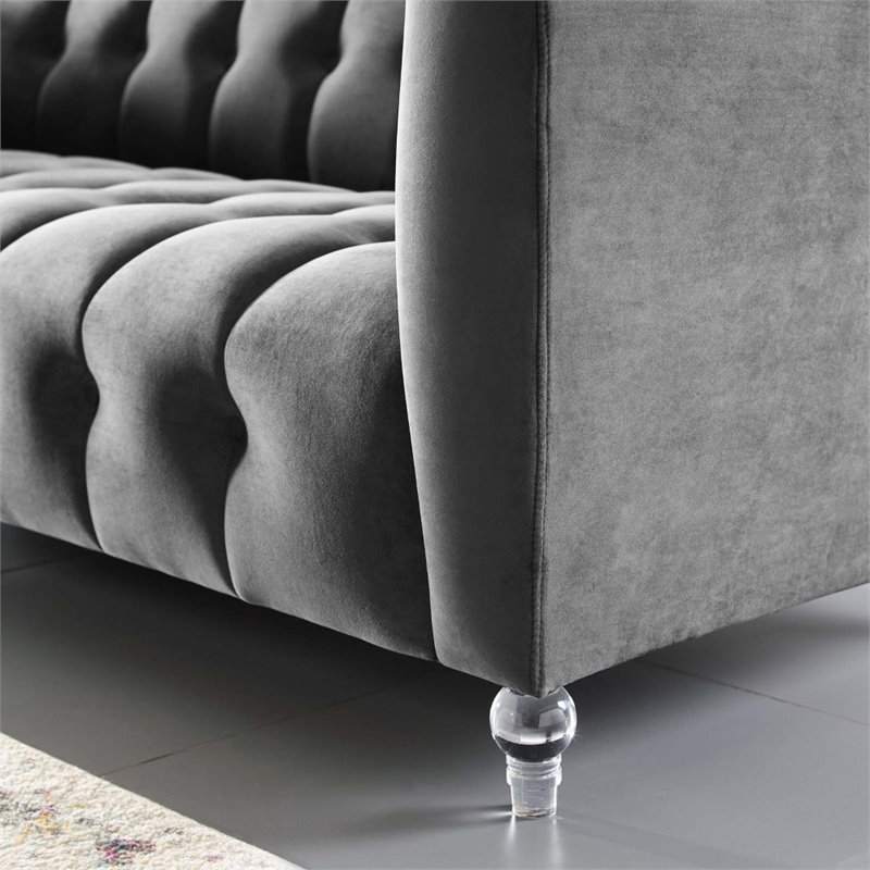 Pemberly Row Channel Tufted Button Performance Velvet Sofa in Charcoal