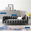 Pemberly Row Channel Tufted Button Performance Velvet Sofa in Charcoal