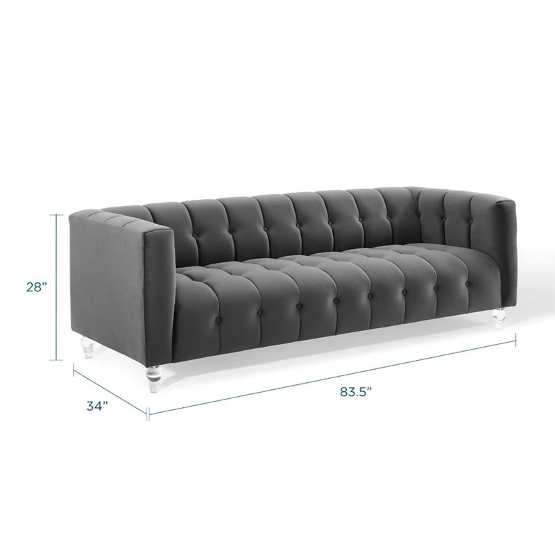 Pemberly Row Channel Tufted Button Performance Velvet Sofa in Charcoal