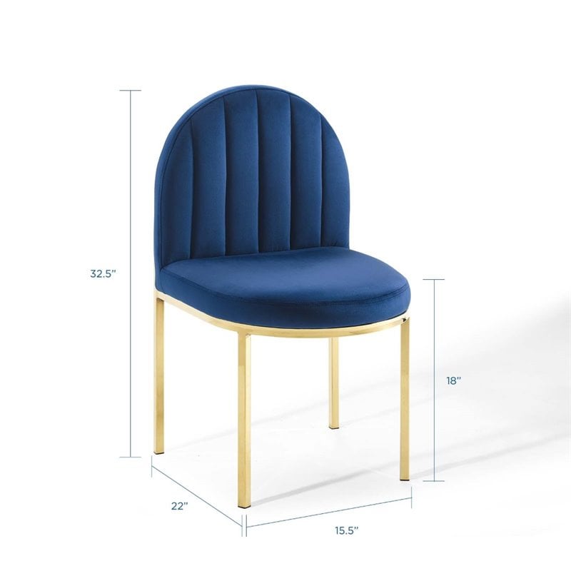 Pemberly Row Channel Tufted Velvet Dining Side Chair with Gold Frame in Navy