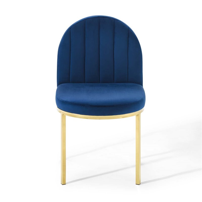 Pemberly Row Channel Tufted Velvet Dining Side Chair with Gold Frame in Navy