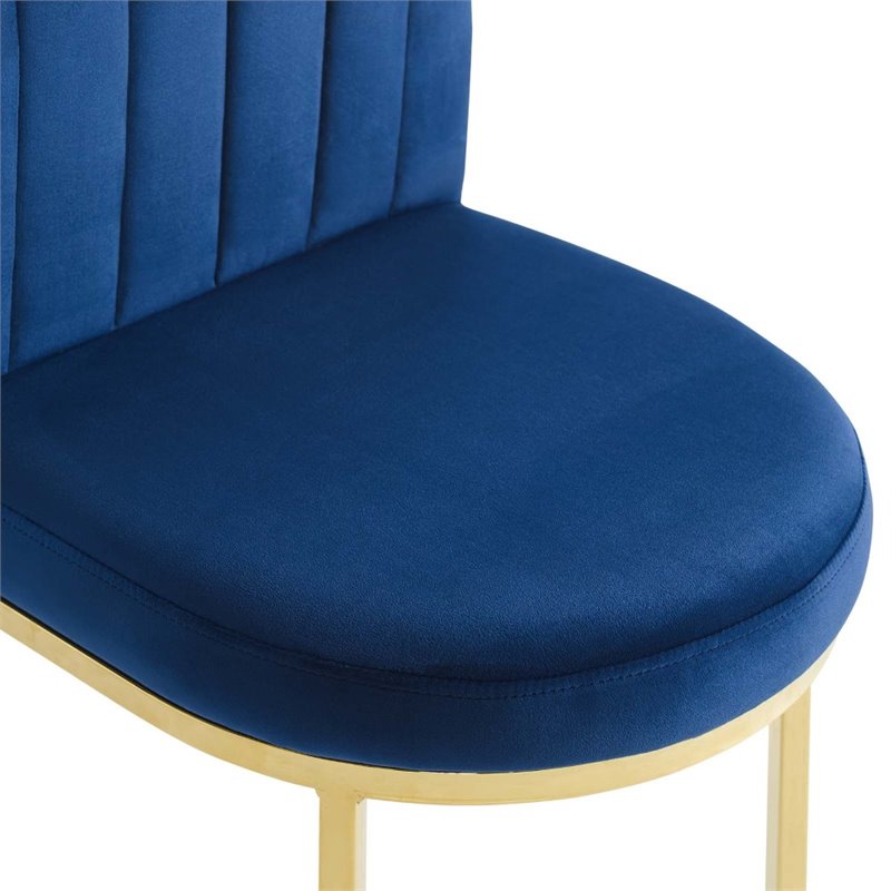 Pemberly Row Channel Tufted Velvet Dining Side Chair with Gold Frame in Navy