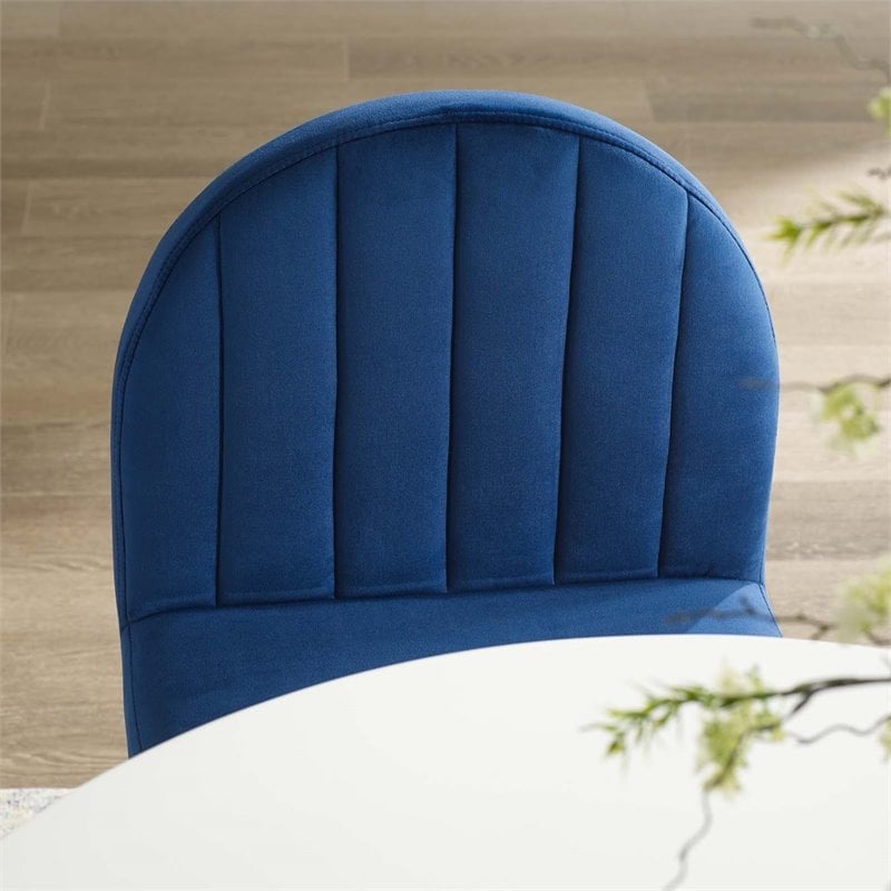 Pemberly Row Channel Tufted Velvet Dining Side Chair with Gold Frame in Navy