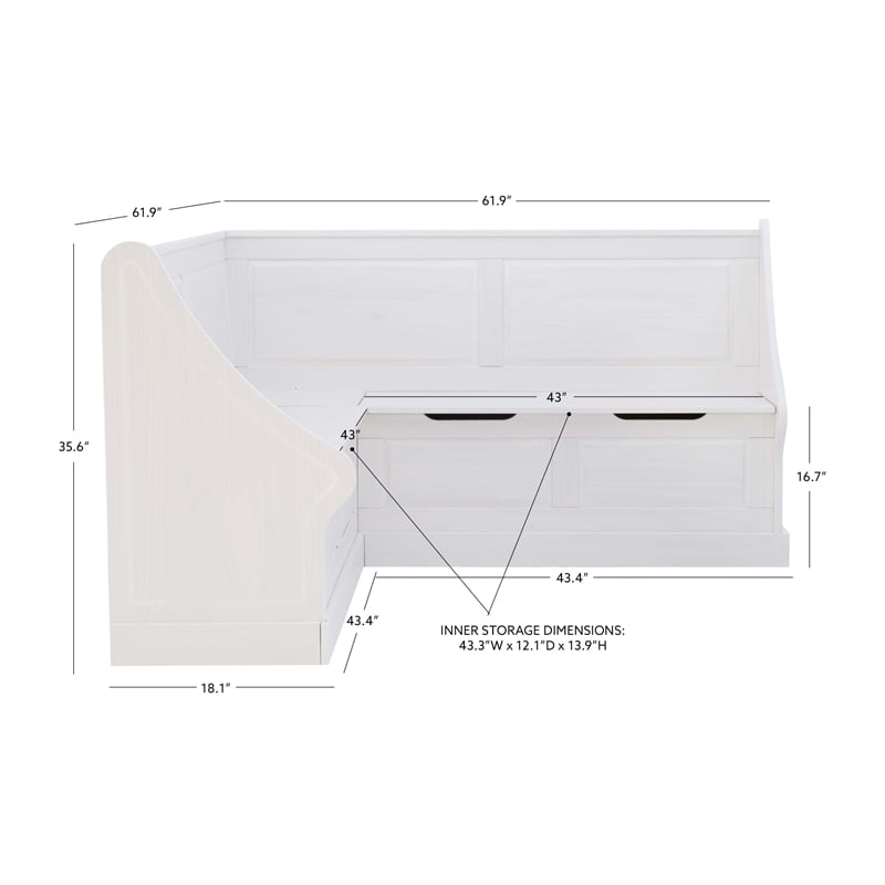 Pemberly Row Corner Breakfast Nook with Hidden Storage in White